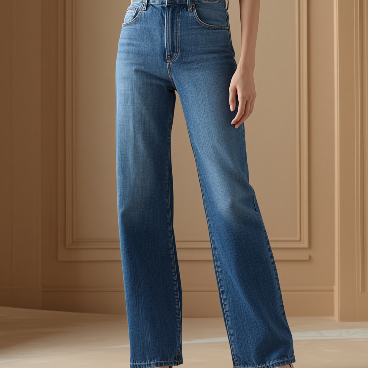 Blaue Damen Jeans mit hohem Bund und weitem Bein