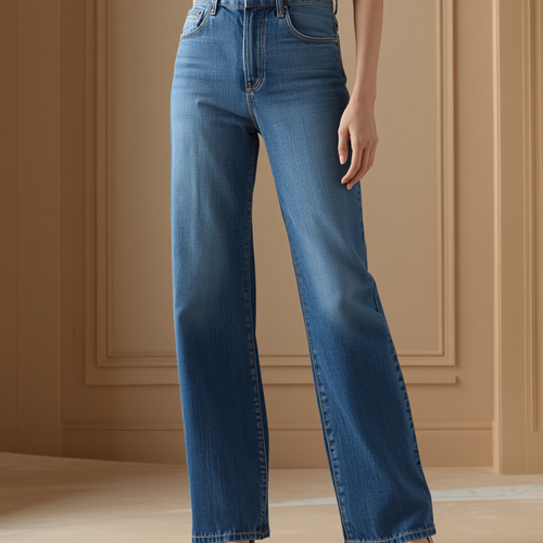 Blaue Damen Jeans mit hohem Bund und weitem Bein