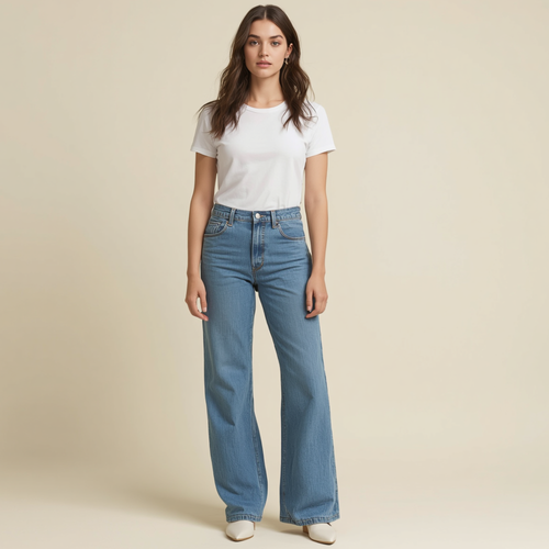 Hellblaue Damen Jeans mit hohem Bund und weitem Bein