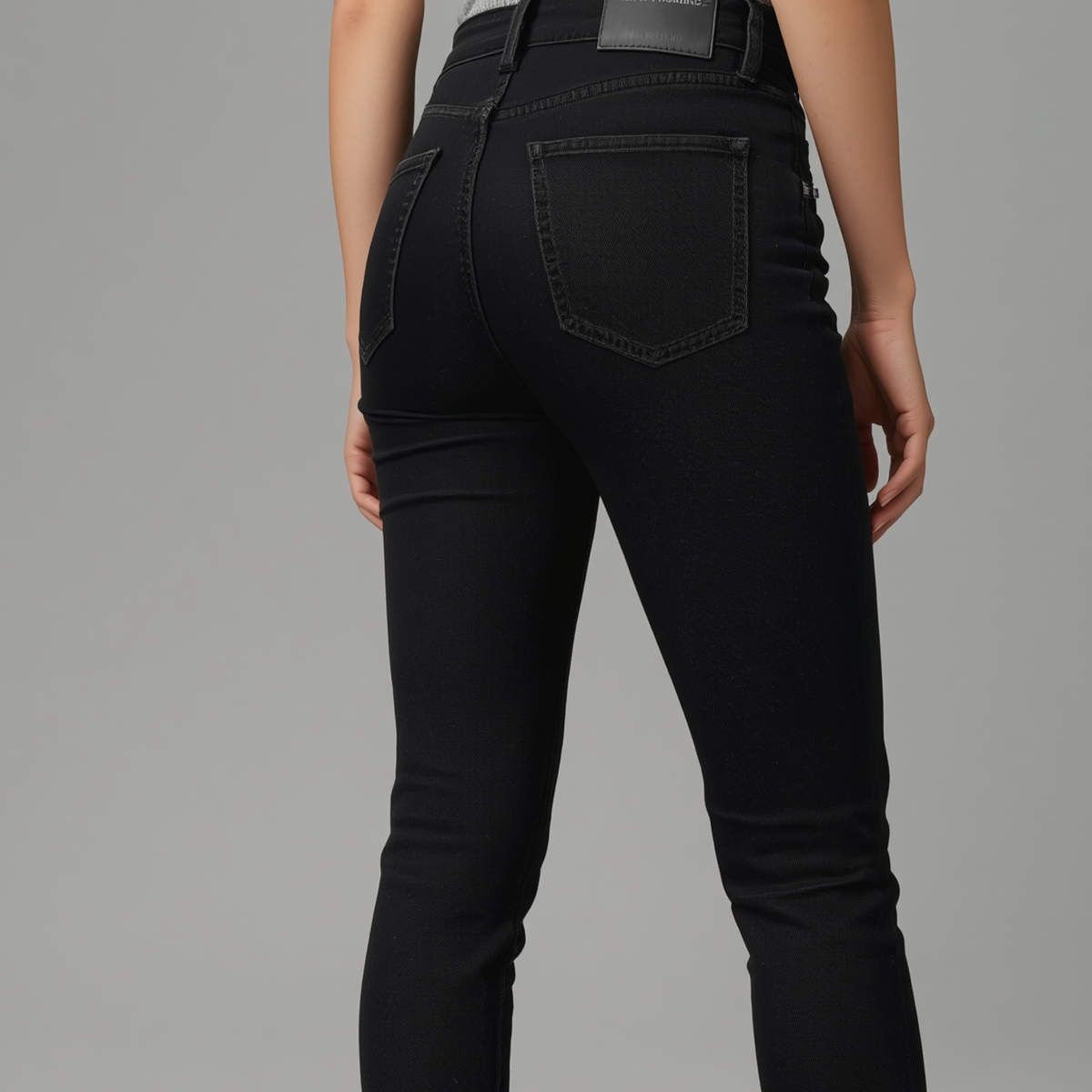 Schwarze Damen Jeans mit klassischem Schnitt und aufgesetzten Gesäßtaschen