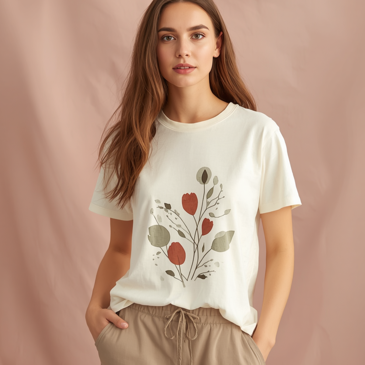 Weißes Damen T-Shirt mit Blumenmotiv, kurzen Ärmeln und Rundhalsausschnitt